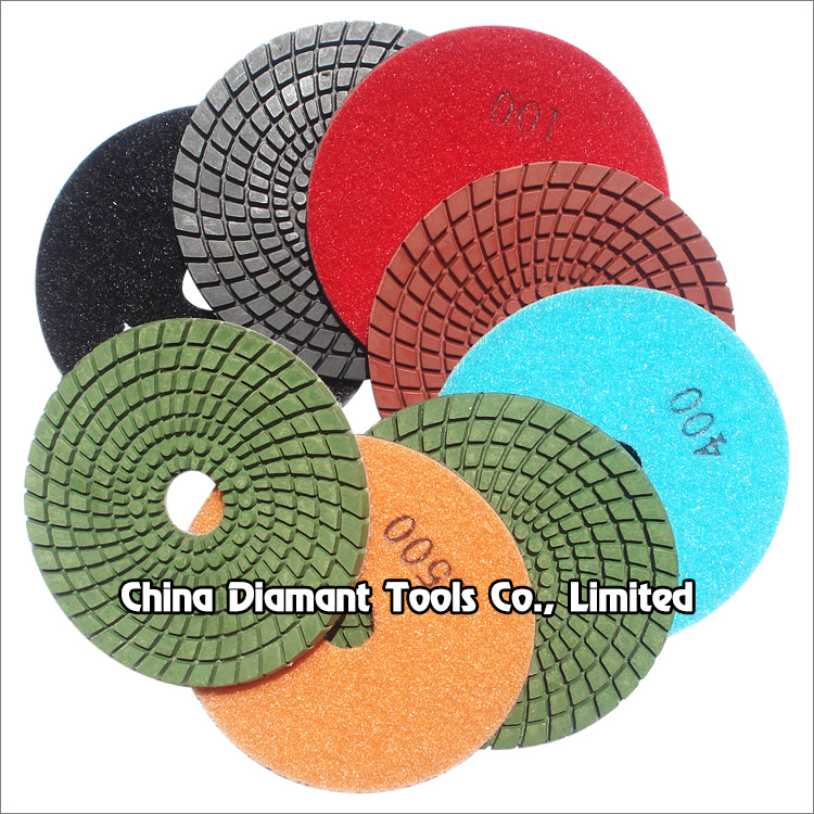 Flexible diamond polishing pads resin bond wet use for stone granite - spiral turbo shape