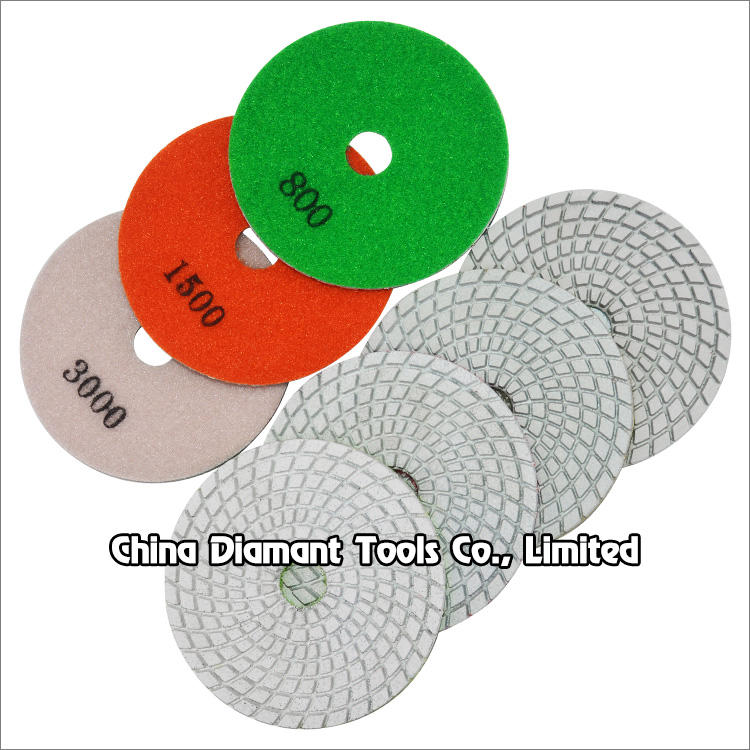 Flexible diamond polishing pads resin bond wet use for stone - white, spiral turbo shape
