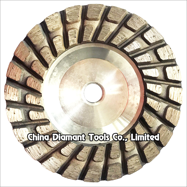 Diamond grinding cup wheel for granite  - twin turbo continuous rim